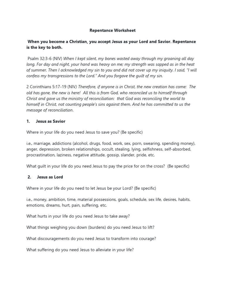 Repentance Worksheet | PDF