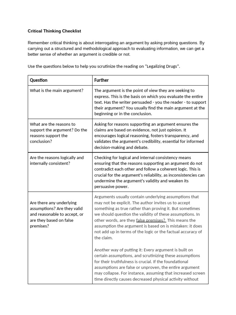 Essential Critical Thinking Checklist | PDF | Argument | Evidence