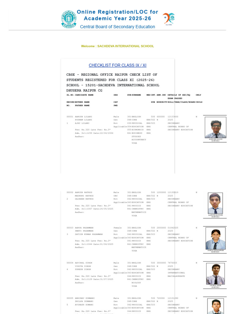 Class XI Registration Checklist 2025-26 | PDF | Government Of India