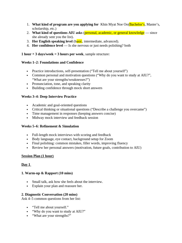 AIU Interview Preparation Guide | PDF | Reading Comprehension | Linguistics