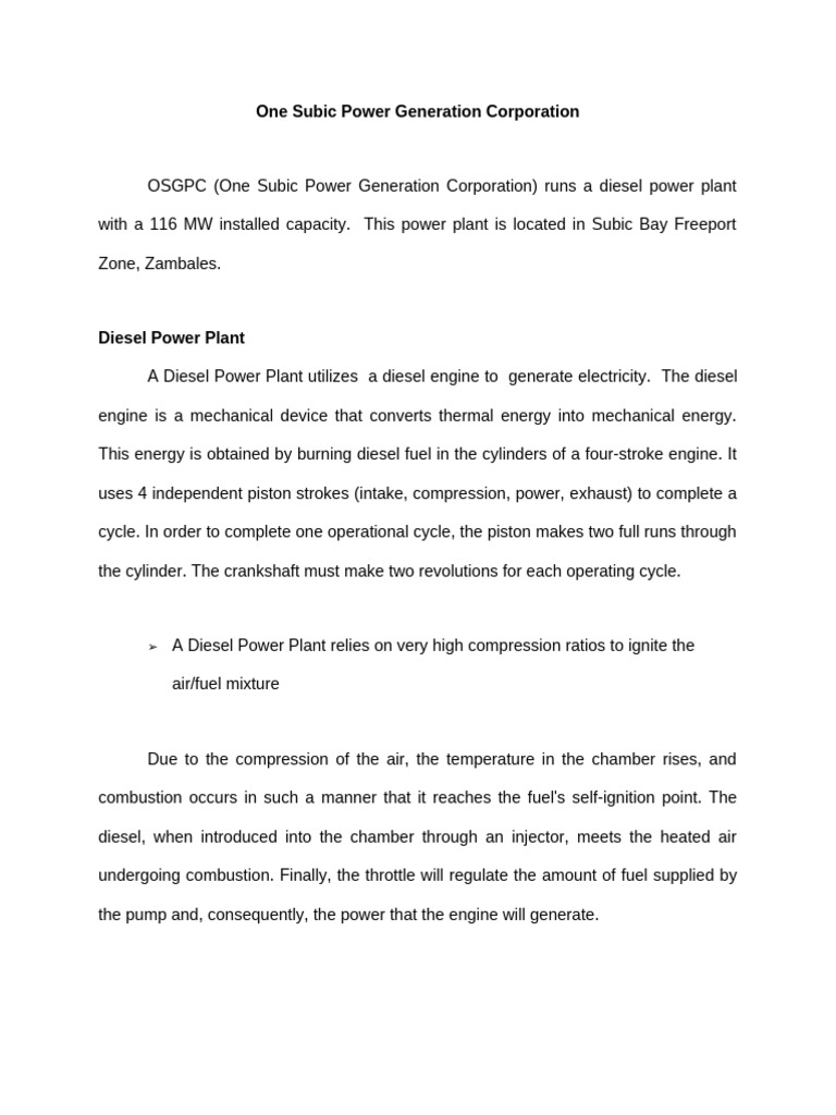 One Subic Power Generation Overview | PDF | Diesel Engine | Internal ...