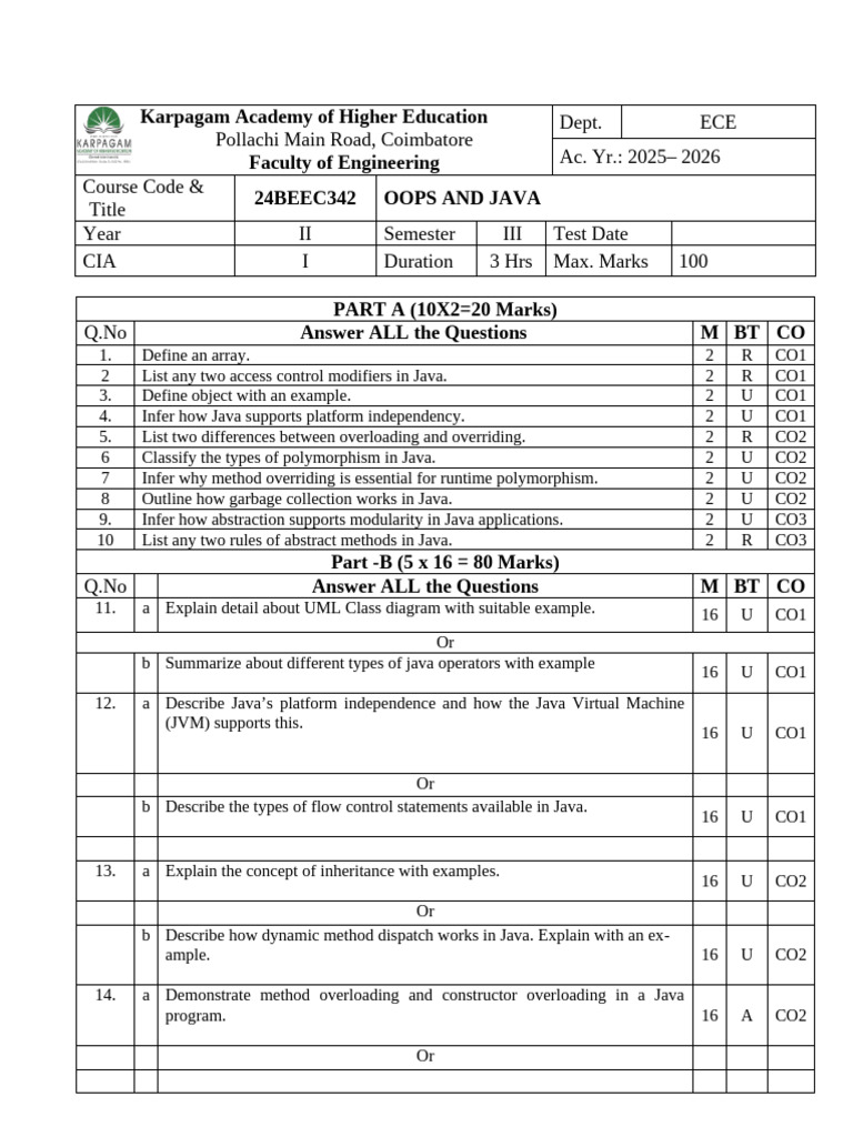 OOPS and Java Exam Paper 2025-2026 | PDF | Method (Computer Programming ...