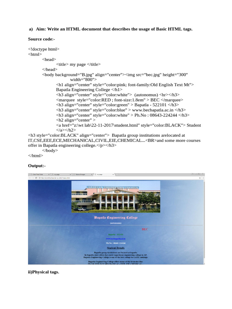 Basic HTML Tags Usage Guide | PDF
