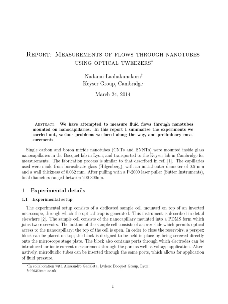 Nanotube Fluid Flow Measurement Techniques | PDF | Flow Measurement ...