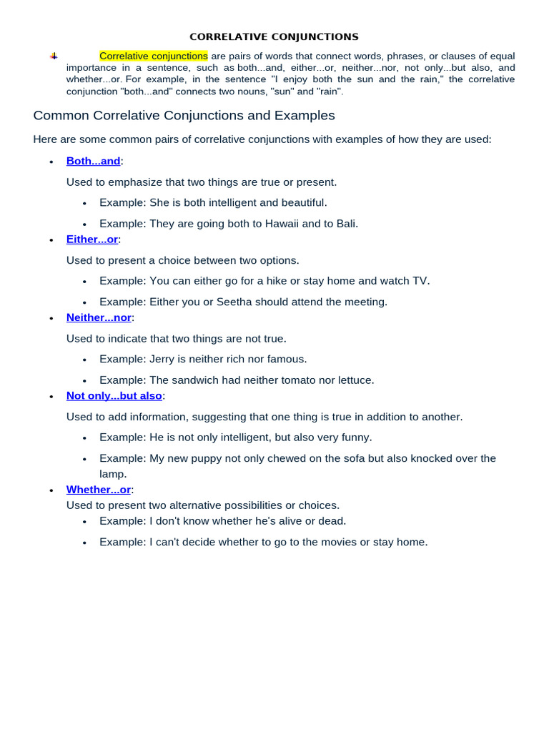 Exercises On Correlative Conjunctions | PDF | Grammar | Linguistics
