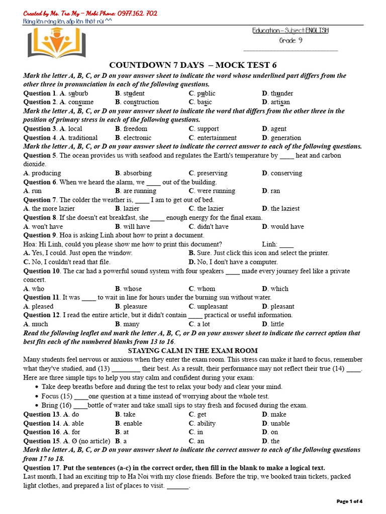 Giai Đoạn Cuối - Mock Test 6 | PDF | Forests | Learning