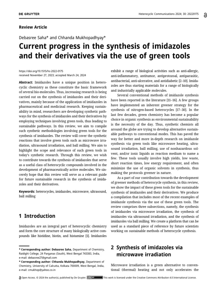 Green Synthesis of Imidazoles Review | PDF | Chemical Synthesis ...