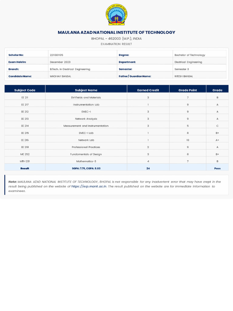 Semester Semester 3 Result | PDF