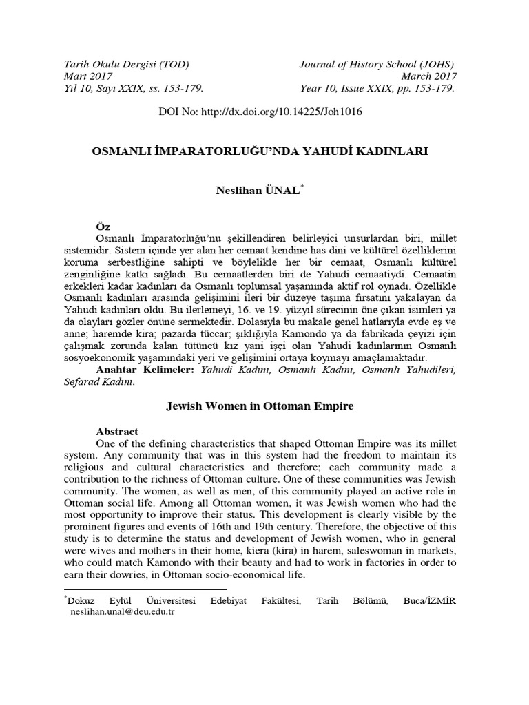 Osmanli Imparatorlugunda Yahudi Kadinlar | PDF