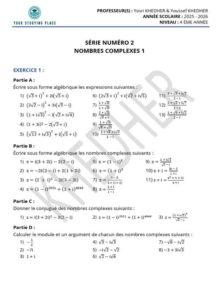 Exercices sur les Nombres Complexes 1 | PDF | Nombre complexe | Cercle