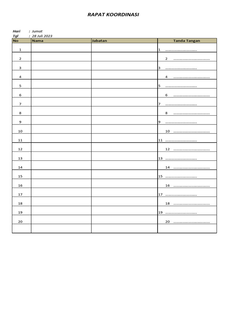 Form Absensi Rapat | PDF