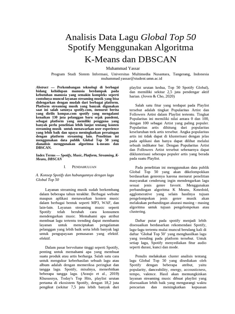 Analisis K-Means dan DBSCAN di Spotify | PDF