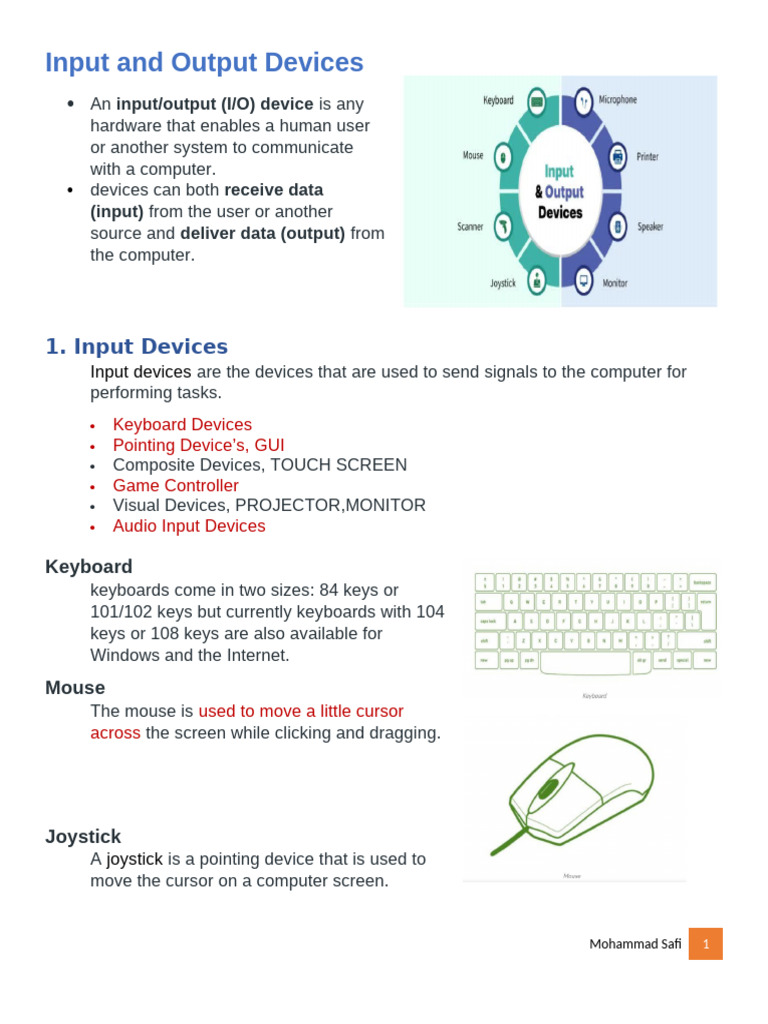 Input and Output Devices | PDF | Printer (Computing) | Computer Keyboard