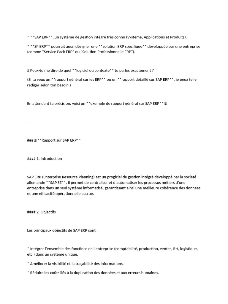 Rapport complet sur SAP ERP | PDF | Progiciel de gestion intégré ...