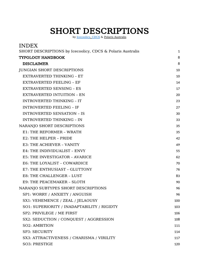Short Descriptions (Bonus) | PDF | Thought | Feeling