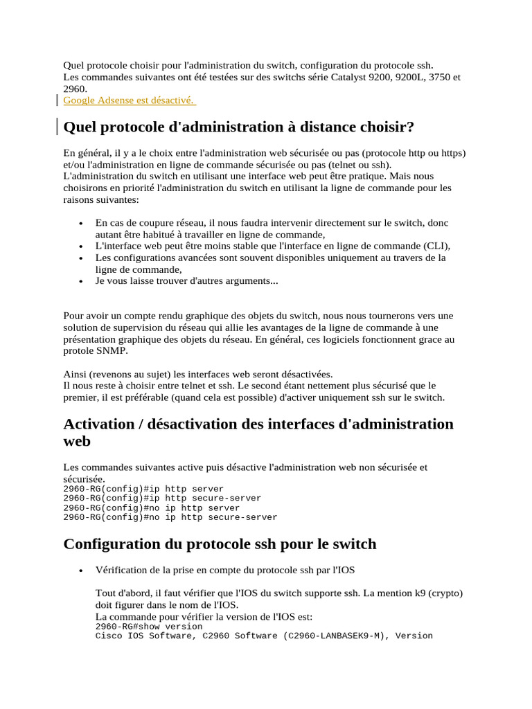 Configuration SSH pour Switch Cisco | PDF | Enveloppe de protection ...