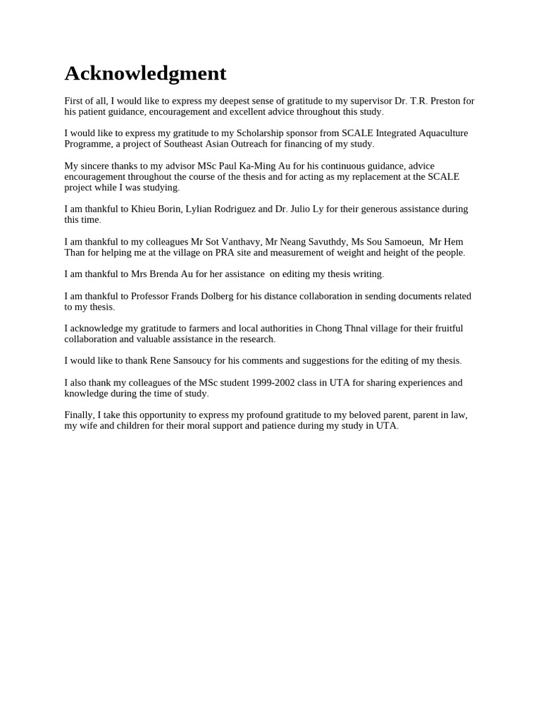 Acknowledgments for Thesis Support | PDF