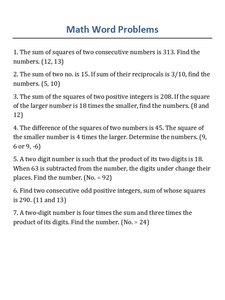 Math Word Problems Solutions Guide | PDF