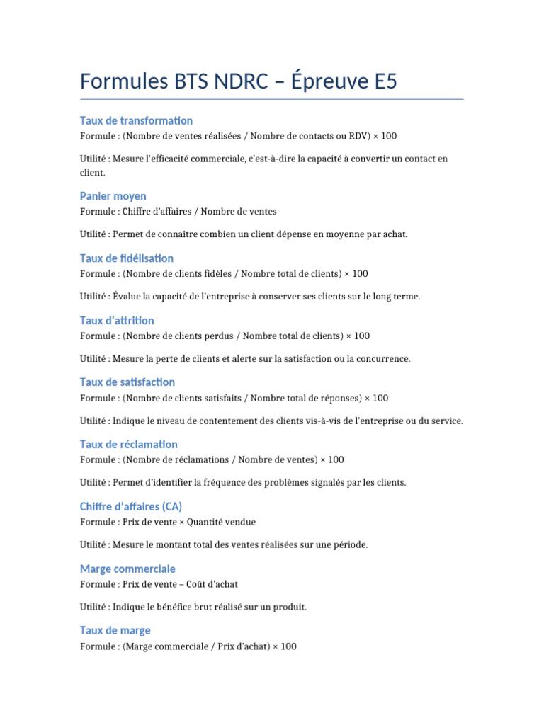 Formules E5 Bts NDRC | PDF