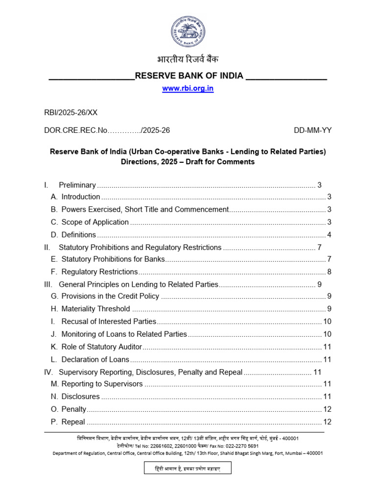 RBI Guidelines on Related Party Lending | PDF | Banks | Loans