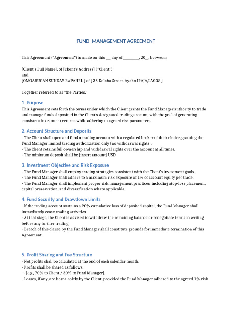 Fund Management Agreement Template | PDF | Investment Management ...