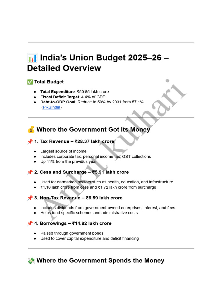 India Union Budget 2025-26 Overview | PDF | Government Spending ...