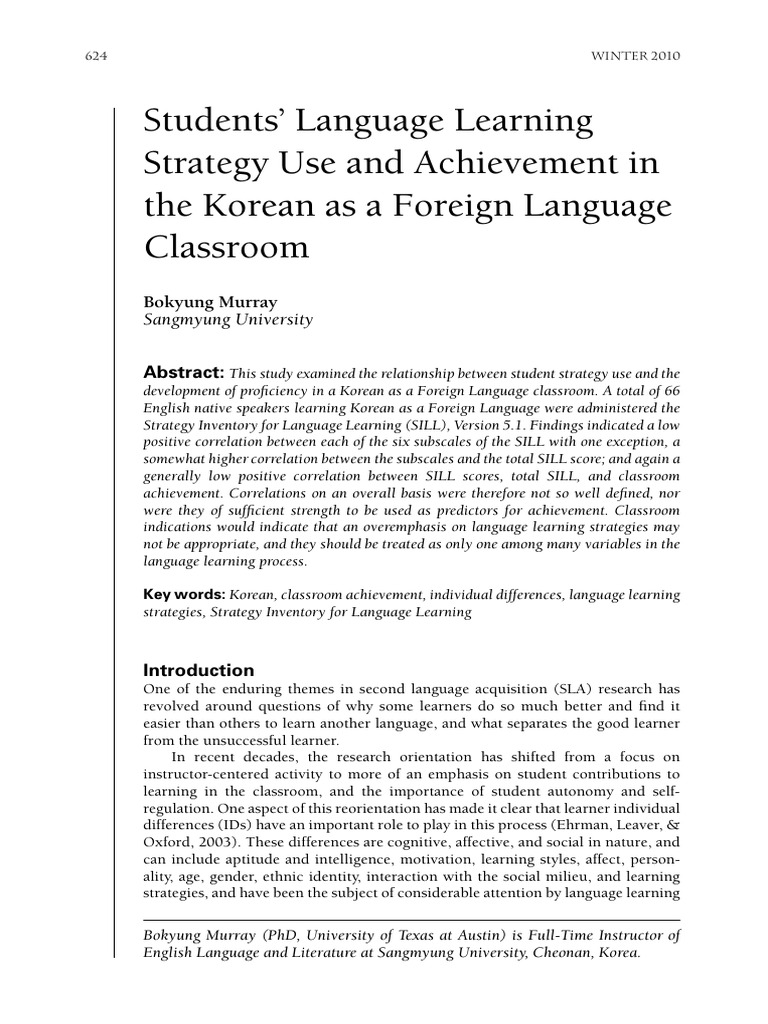 Korean Language Learning Strategies and Success | PDF | Second Language ...