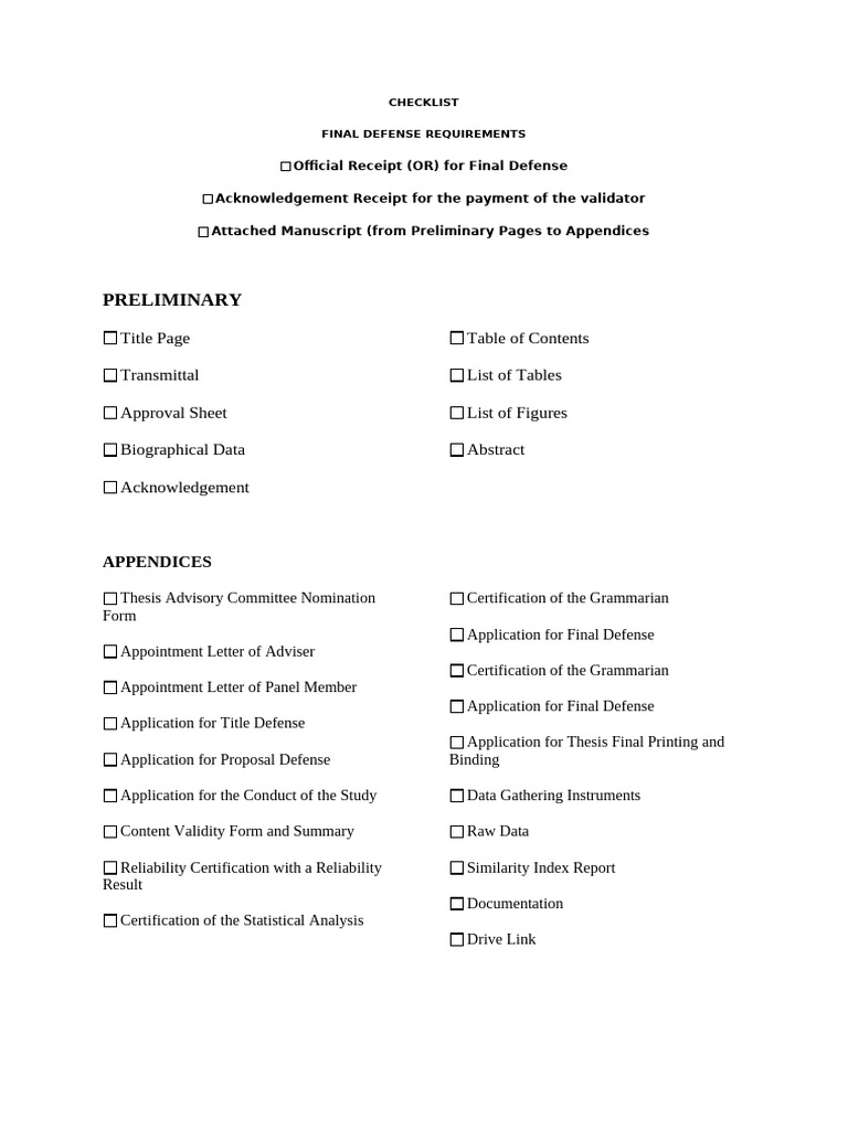Final Defense Checklist for Thesis | PDF