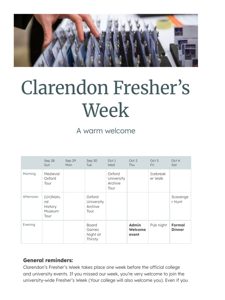 Clarendon Freshers' Week Events 2025 | PDF | Oxford University Press
