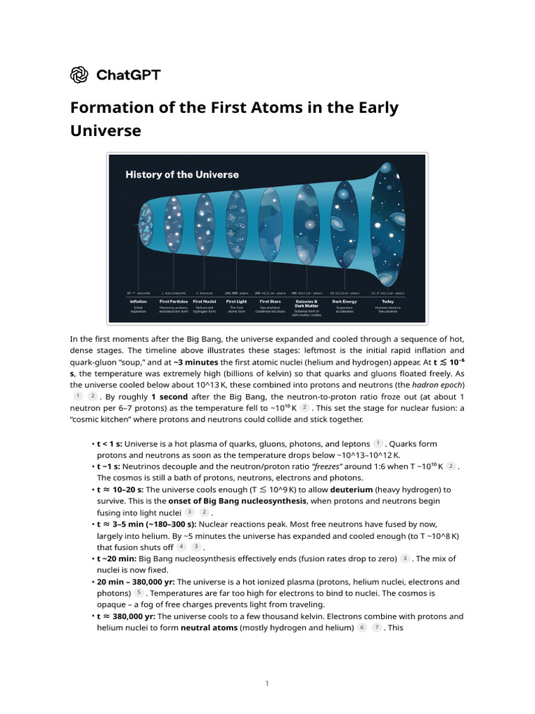 Formation of The First Atoms in The Early Universe | PDF | Proton ...