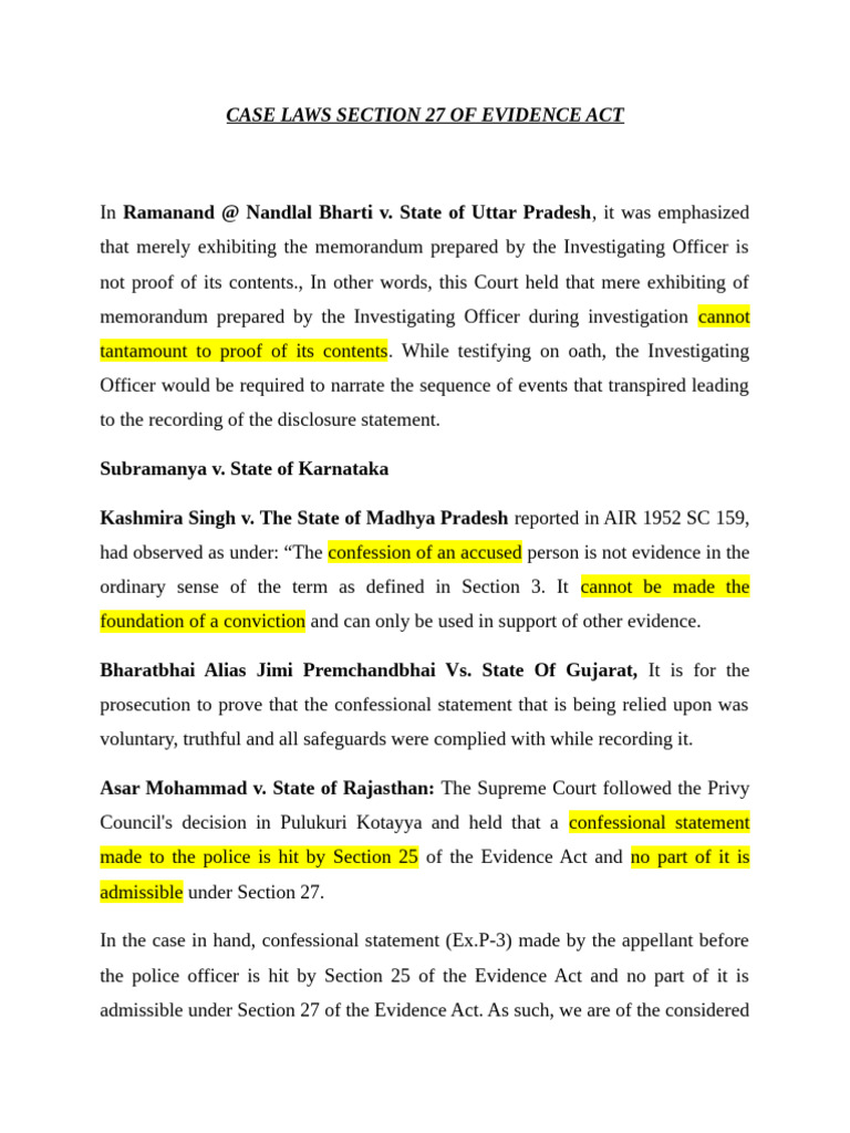 Case Laws For Section 27 of Ea | PDF | Justice | Crime & Violence