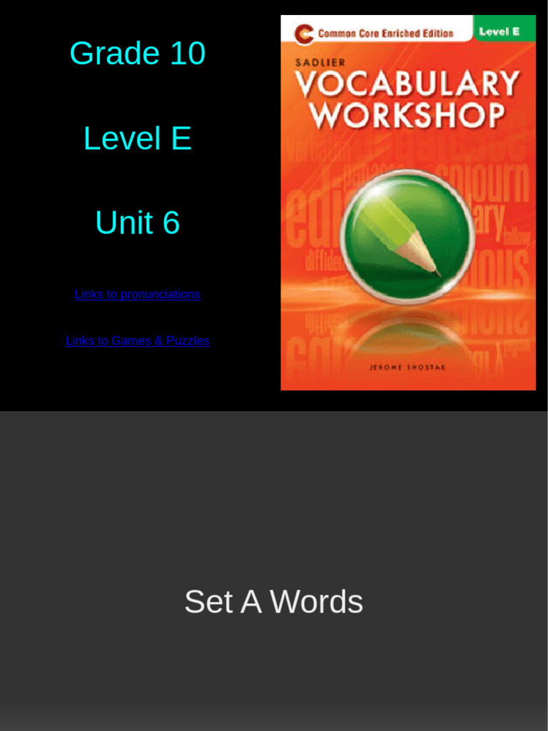 Level E UNIT 6 Vocabulary | PDF | Semantics | Lexical Semantics