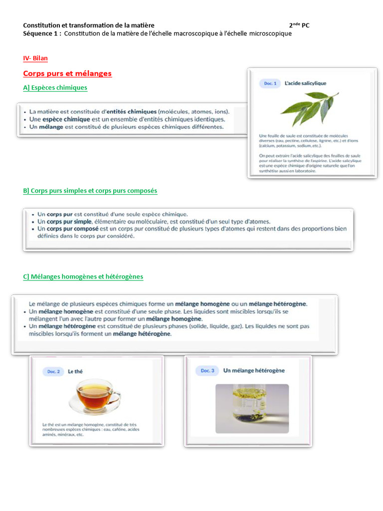 Corps purs et mélanges en chimie | PDF