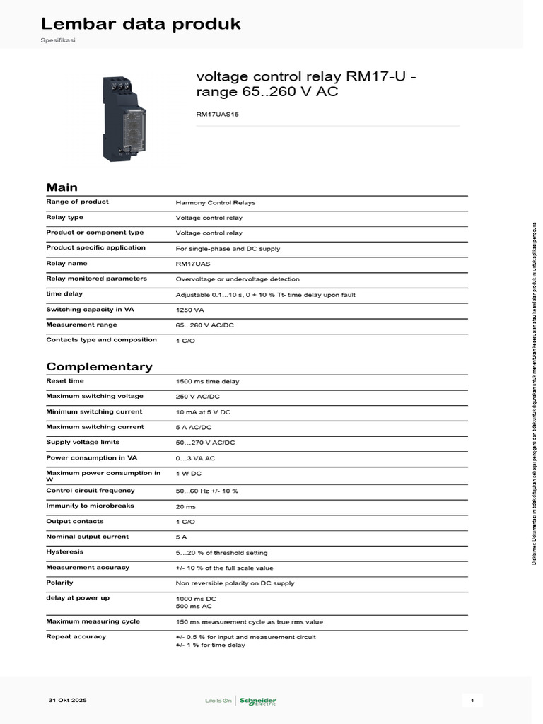 RM17-U Voltage Control Relay Specifications | PDF | Relay | Alternating ...