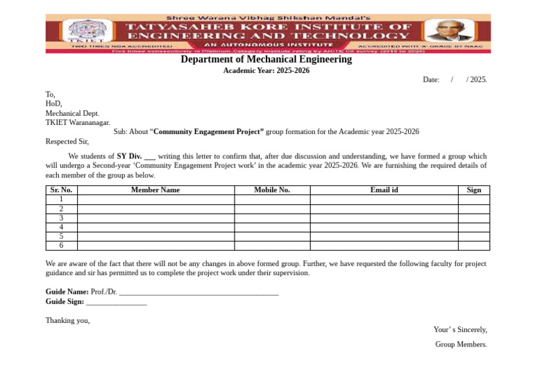 Group Formation Form Community Engagement Project | PDF