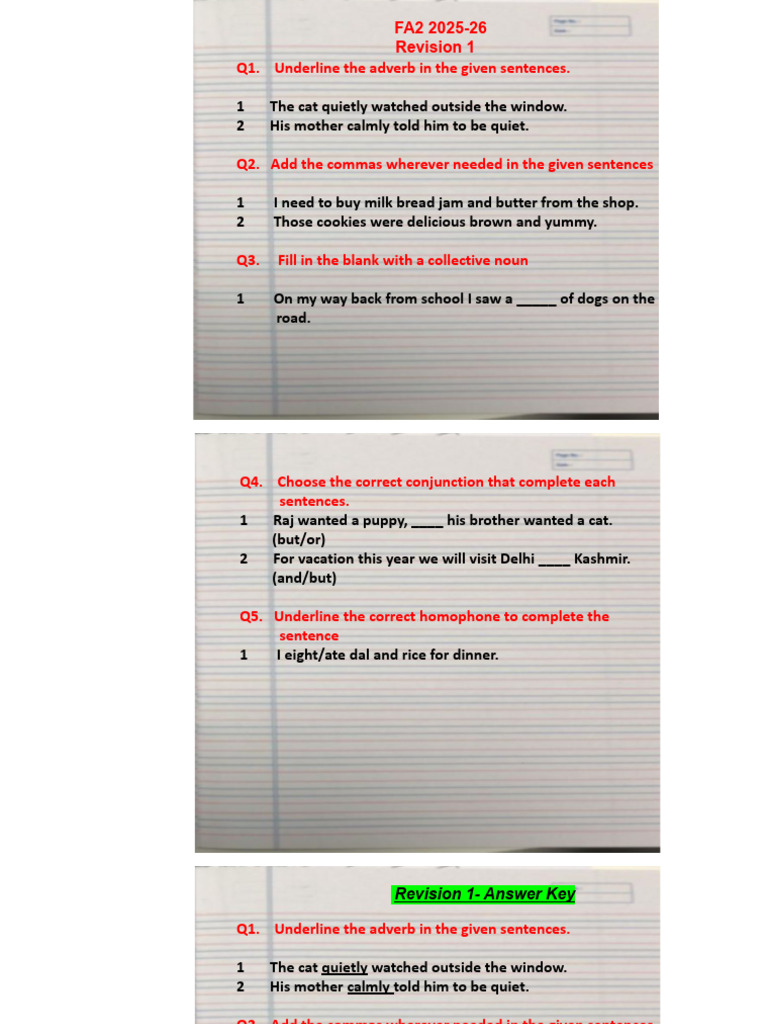 English Language Revision FA2 Grade 2 | PDF