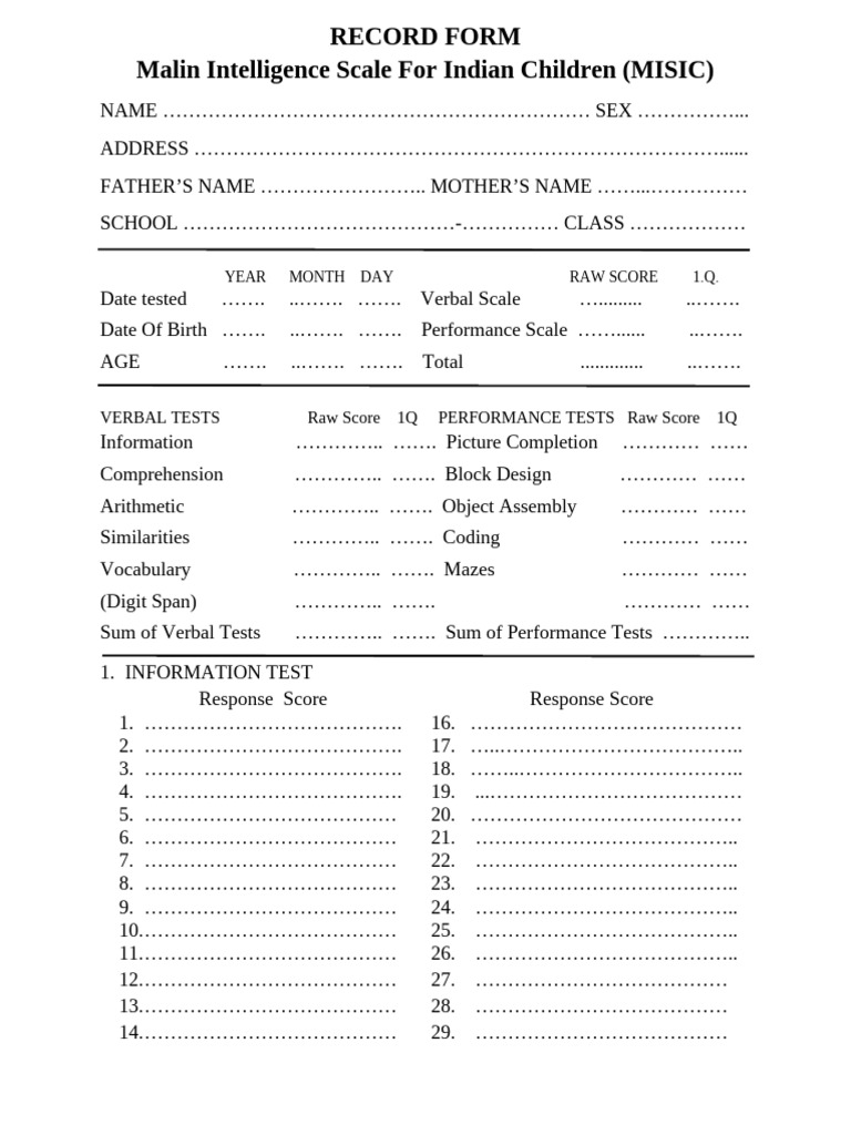 Misic Record Form | PDF