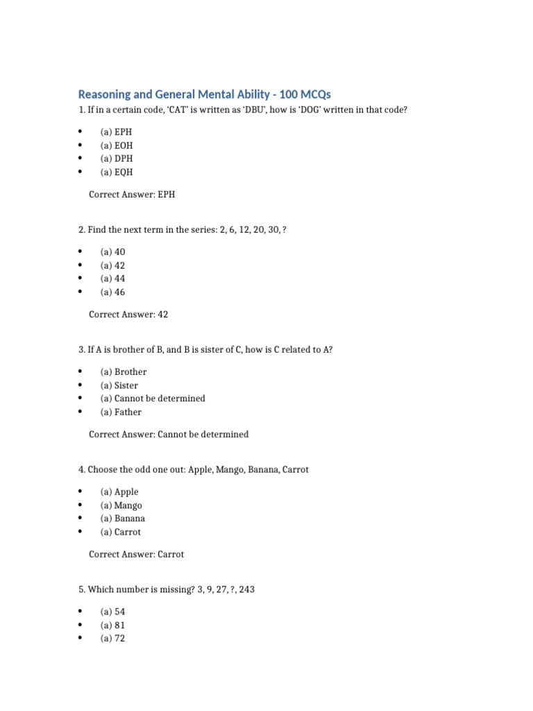 100 MCQs on Reasoning Skills | PDF | Chess | Chess Theory