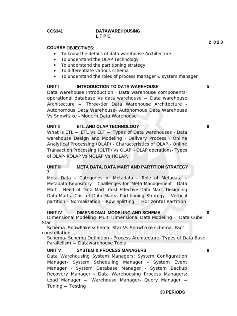 Data Warehousing Course Syllabus | PDF | Data Warehouse | Information ...