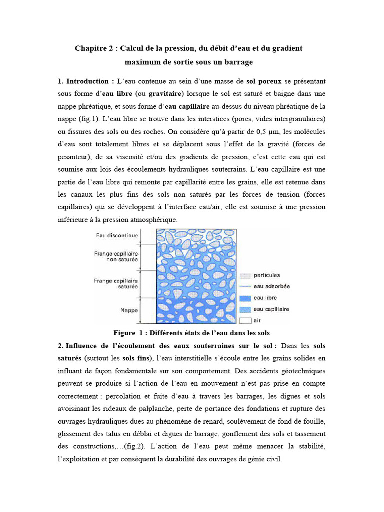 Calcul de pression et débit sous barrage PDF Barrage Pression — free download