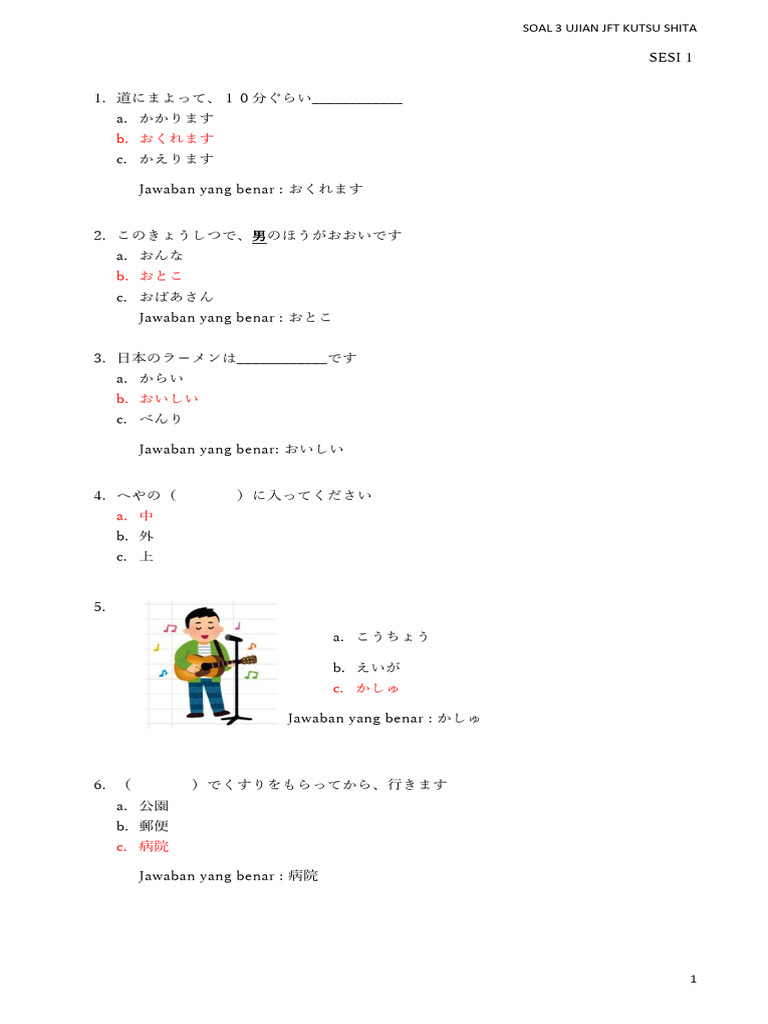 Rangkuman SSW Jepang Soal 3 Ujian Kisi 2 JFT Kutsu Shita | PDF