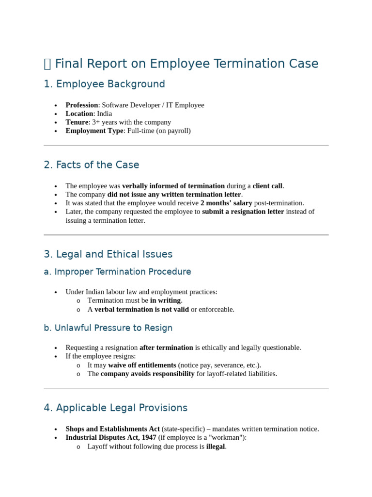 Report - Employee Termination | PDF | Employment | Labor Relations
