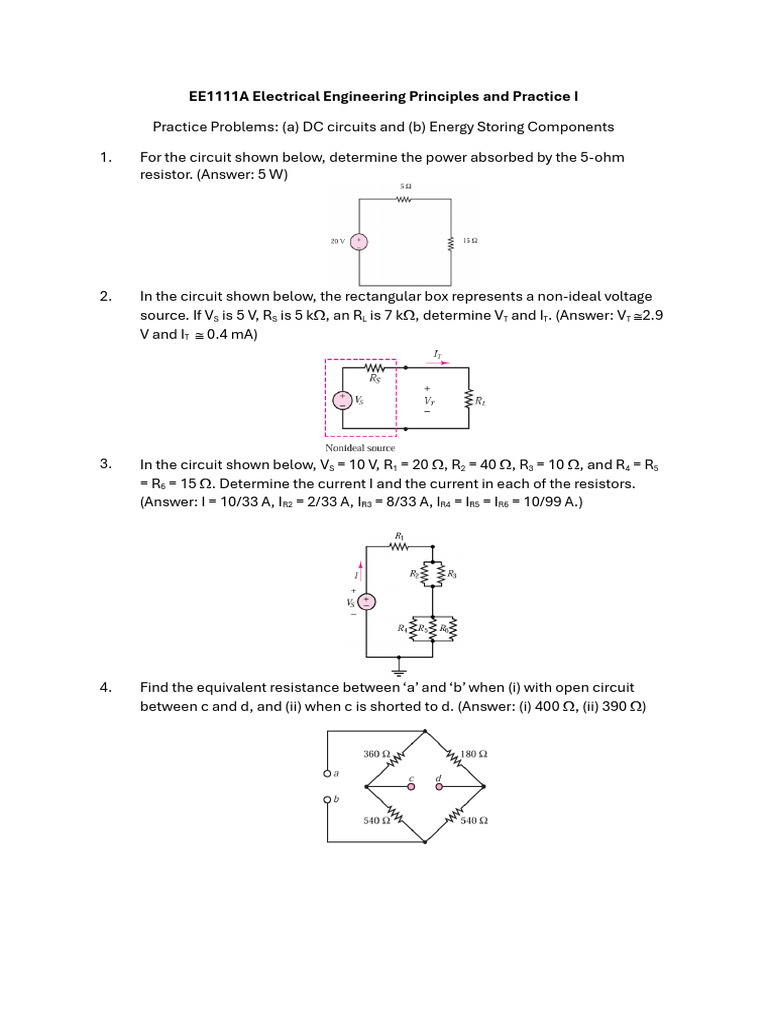 EE1111A Circuit Analysis Problems | PDF | Damping | Electrical Network
