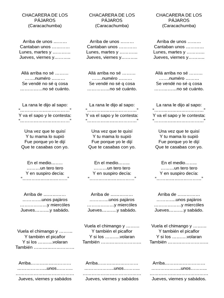 Chacarera de los Pájaros: Letra y Ritmo | PDF