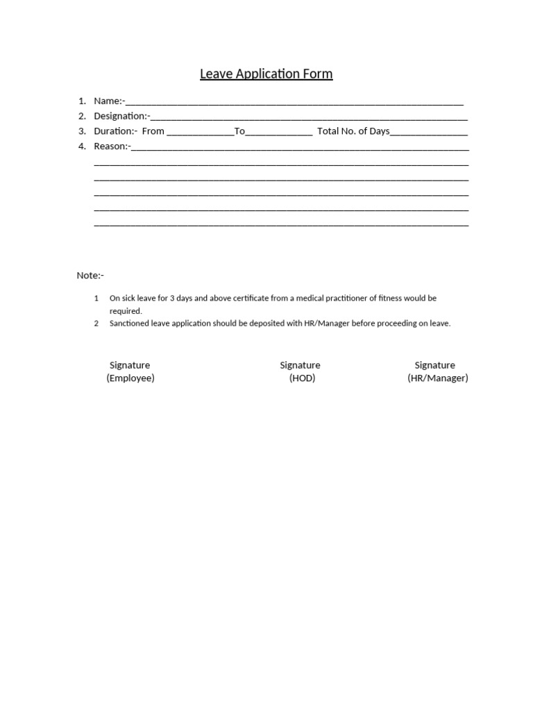 Leave Application Form Template | PDF