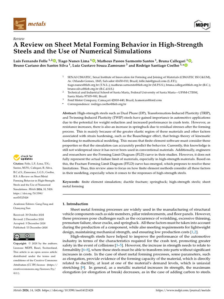 A Review On Sheet Metal Forming Behavior in High Strength Steels and ...
