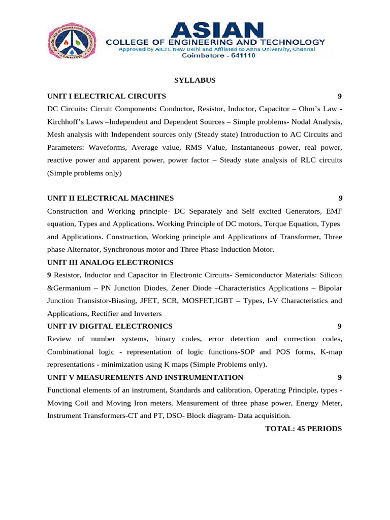 SYLLABUS | PDF | Electrical Network | Ac Power