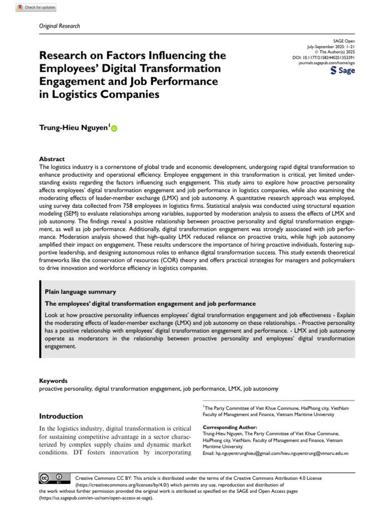 Factors Impacting Digital Engagement in Logistics | PDF | Leadership ...