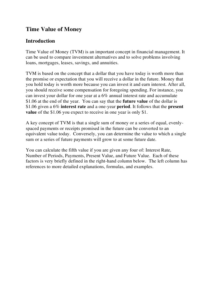 An Introduction to Key Concepts of Time Value of Money | PDF | Present ...