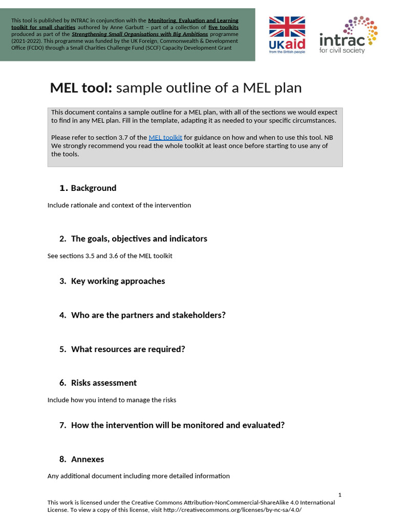 Sample MEL Plan Outline Template | PDF
